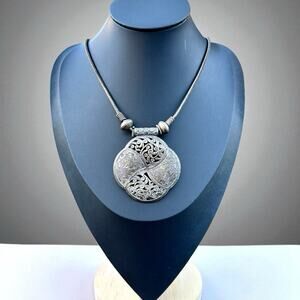 Vintage Tribal Statement Necklace Chain Medallion Silver Ethnic Tibetan Nepal